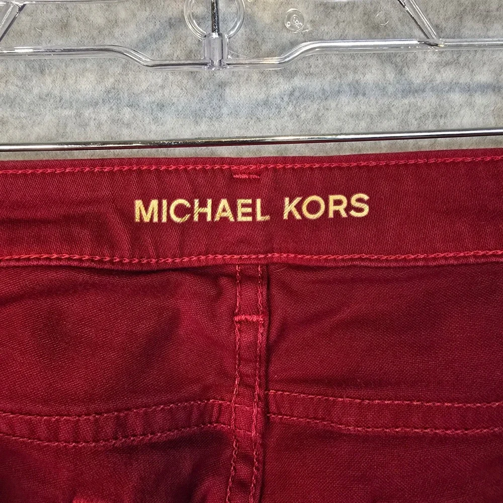 Michael Kors Pants Womens 10 Izzy Skinny Burgundy Red Stretch Denim EUC